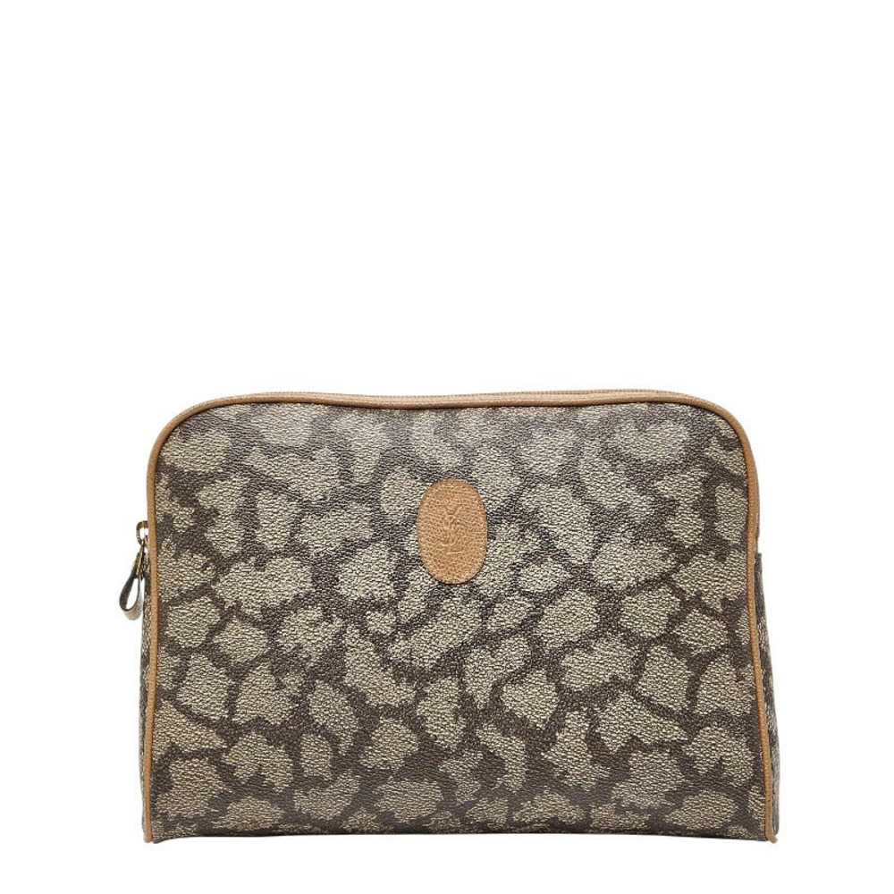 Saint Laurent Giraffe Clutch Bag Shoulder Beige Cream Brown Leather